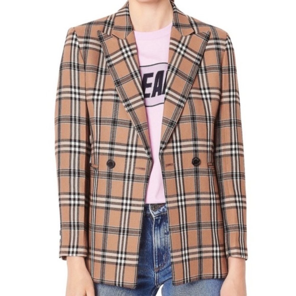 Sandro Paris Jacket 40 Sirene Camel Plaid Blazer